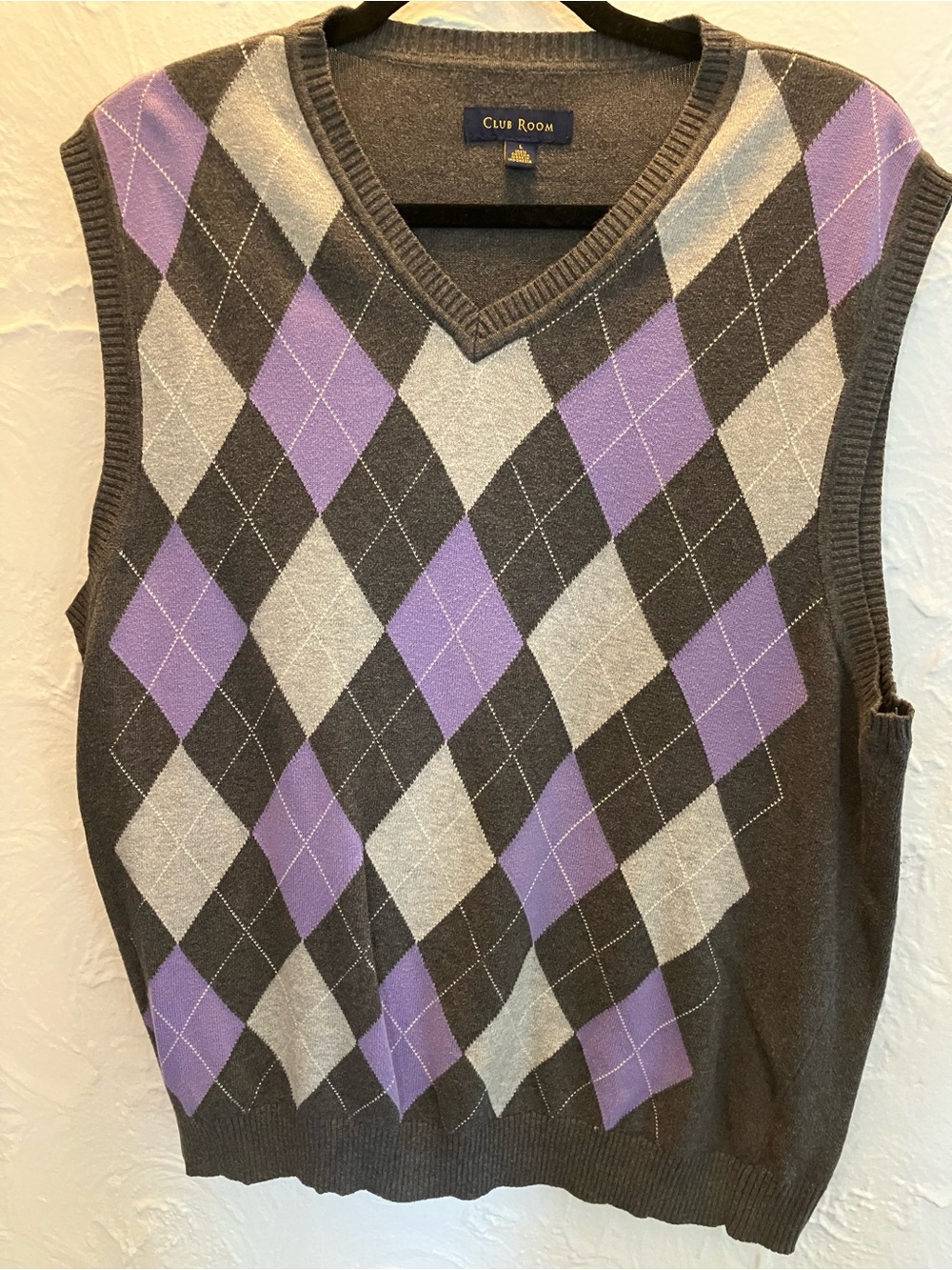 Club Room Gray and Purple Argyle Sweater Vest